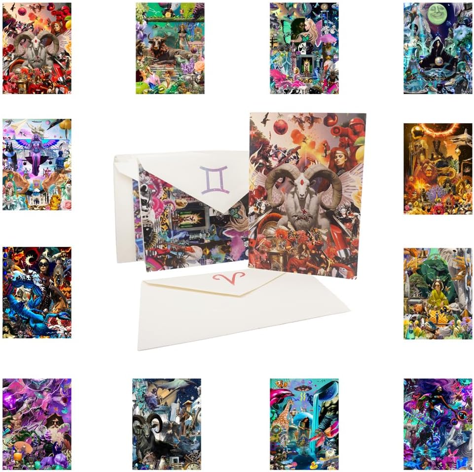 Secrets of the Zodiac Stationery Set - 12 5x7" Pieces (Zodiac Signs) with Custom Stamped Envelopes - Fantasy & Astrology Collectibles (Set of 12)